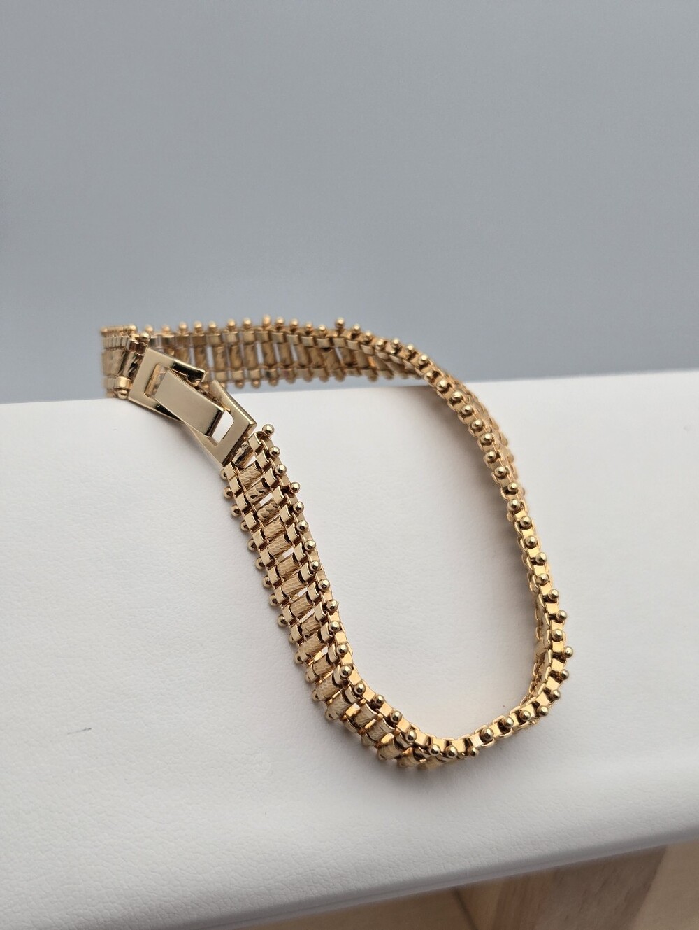 Vintage 1980s Gold Tone Bar Link Chain Bracelet 7.5" - Picture 6 of 10